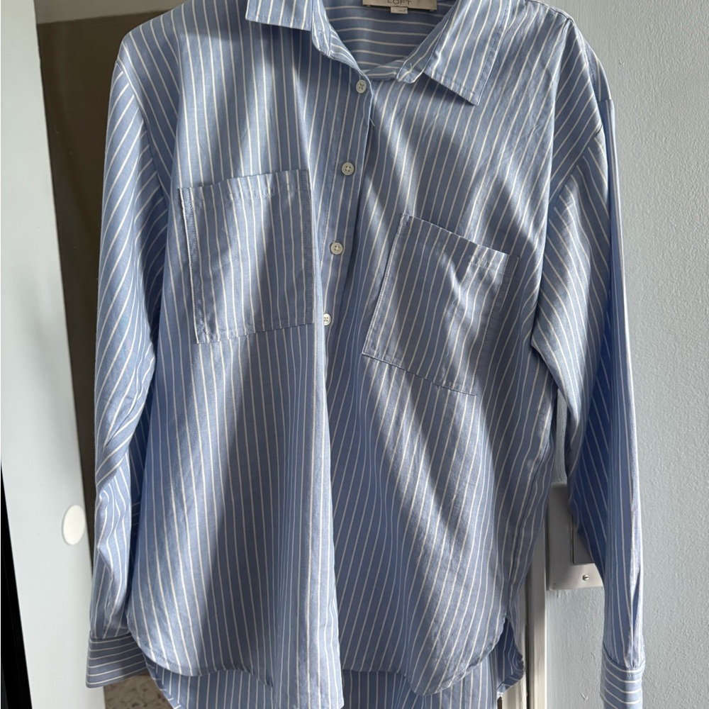LOFT Women’s Blue Striped Tailored Tunic - Picture 4 of 7
